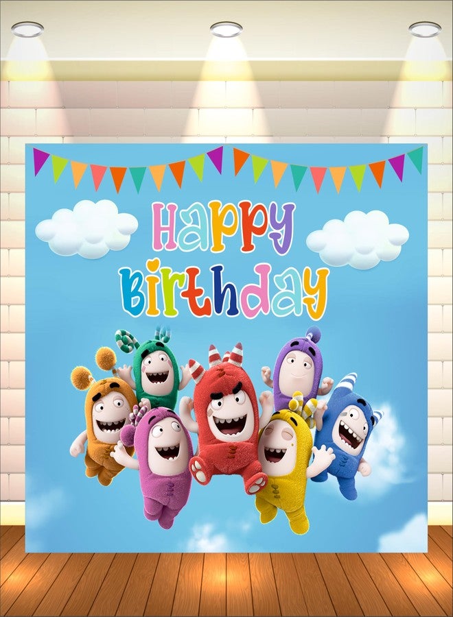 Party Baazaar Oddbods Birthday Backdrop 5x4 Ft | Backdrops for Decoration | Birthday Decoration Backdrop | Banner for Kids Theme Party - Image 1